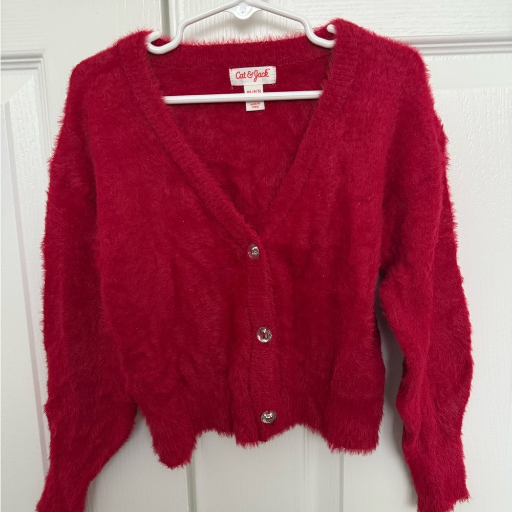 Girls Cat & Jack Fuzzy Red Sweater